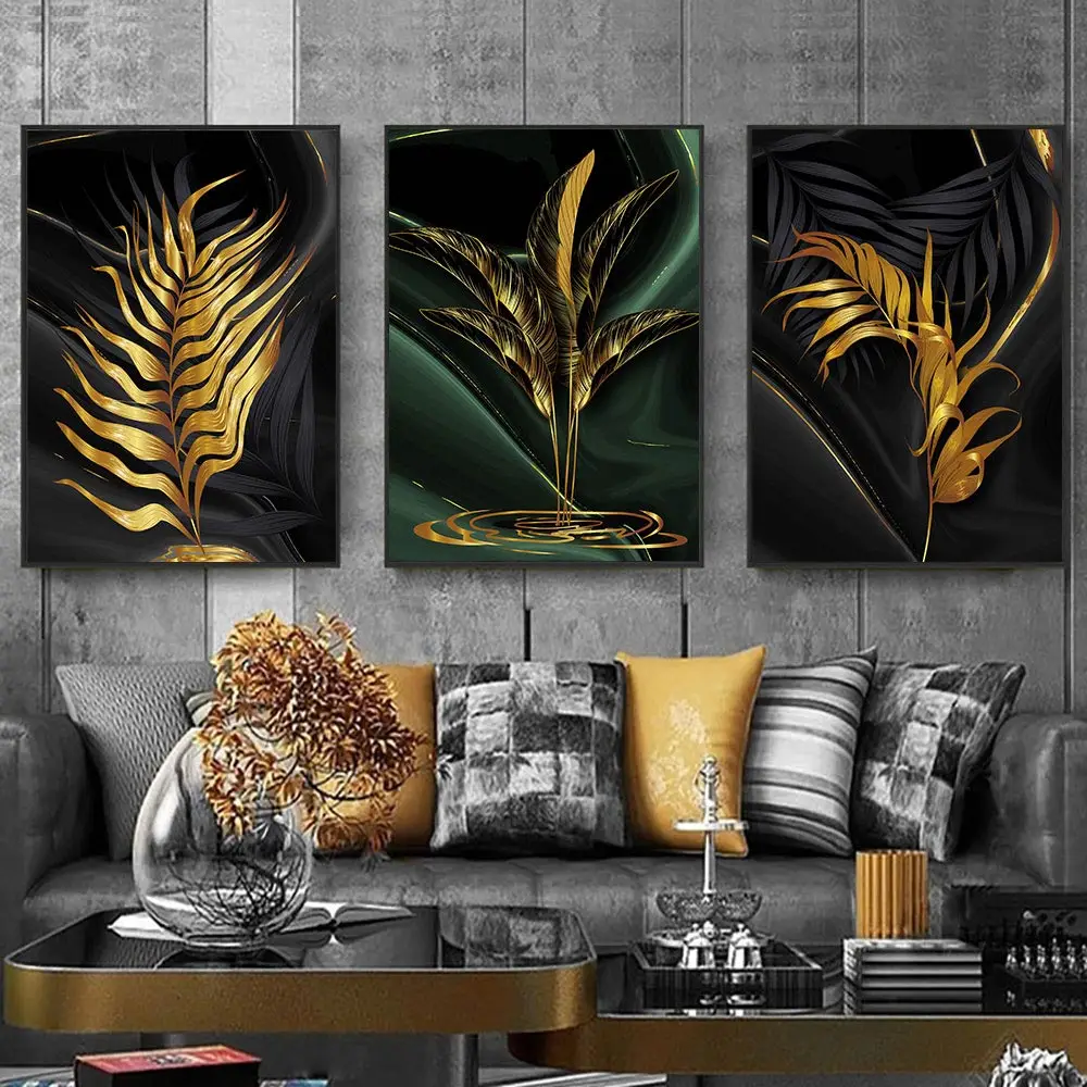

Golden leaves Wall Art Canvas Painting Golden plant Poster and Print For Living Room Decoration Pictures Unframed