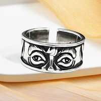 fashion retro carving gods eye ring silver color opening ring punk hip hop rock culture womens ring simple jewelry gift