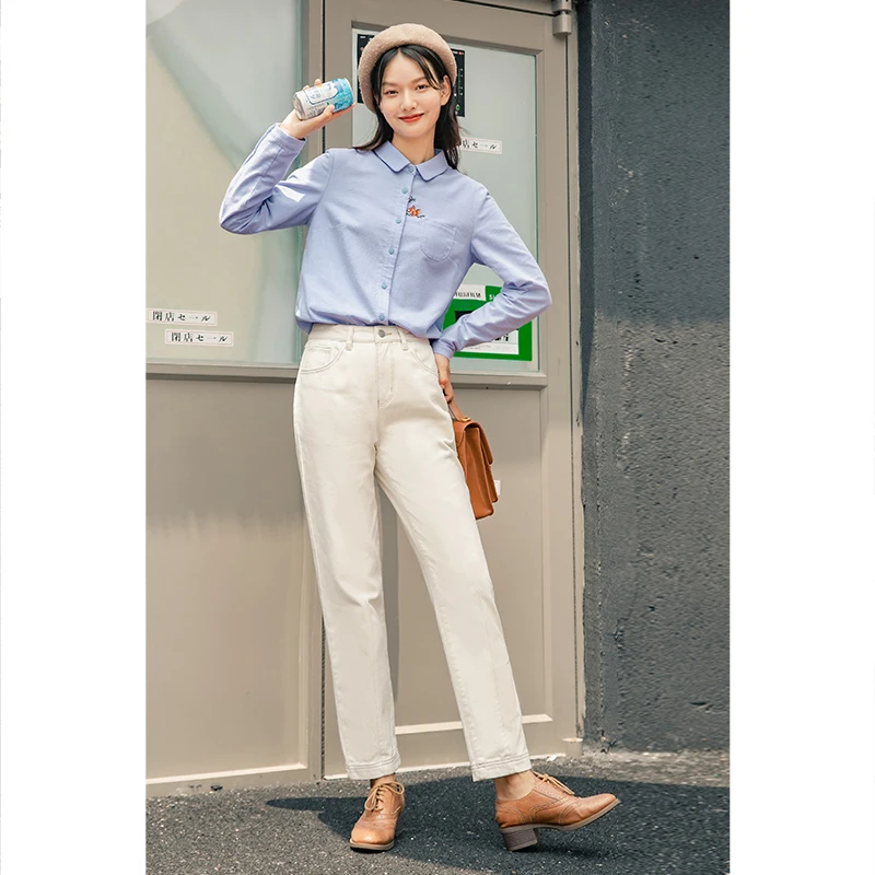 INMAN зима чистый Небесно-Голубой белка вышивка молодых милых леди блузка рубашка