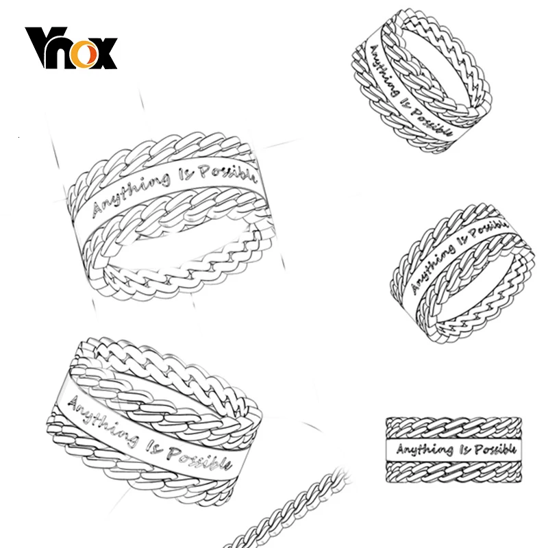 

Vnox Design Unique Double Chain Ring for Men Women Customize Stainless Steel Band Personalized Name BFF Birthday Gift