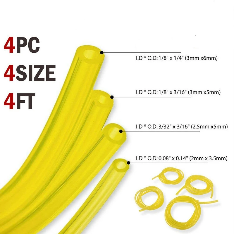 

GTBL 4PCS 4 Sizes Fuel Line Hose Gas Pipe Tubing for Trimmer Chainsaw Blower Tools Oil Fuel Pipe Gasoline for Small Engines