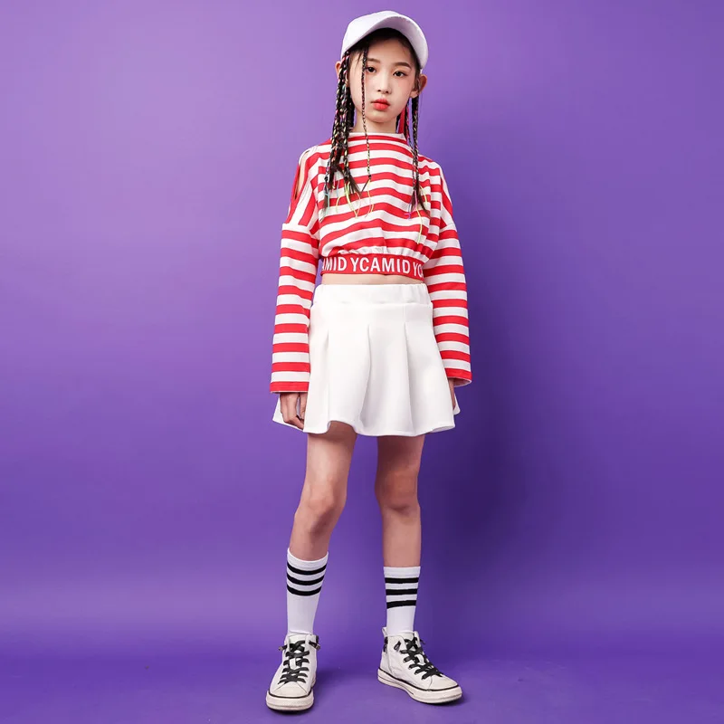 Детская одежда в стиле хип хоп свитер полоску укороченный топ рубашка с длинными