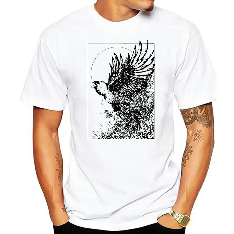 

Fashion 2017 Cool Raven Born From Chaos Retro Painting T-shirt Design Tops Tees For Men Cotton Fabric