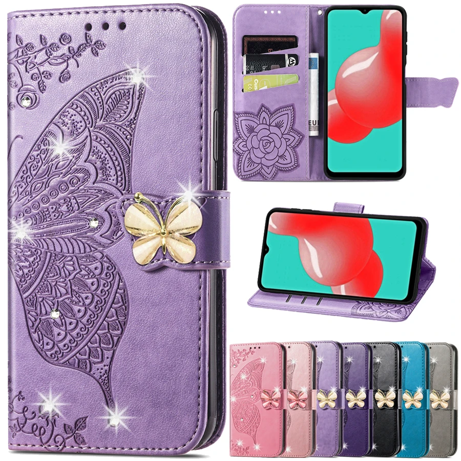 

Butterfly Flower Point Rhinestone Wallet Leather Case Samsung A02 A02S A03S A11 A12 A21S A32 A41 A50 A51 A52 A70 A71 A72 A82 M32