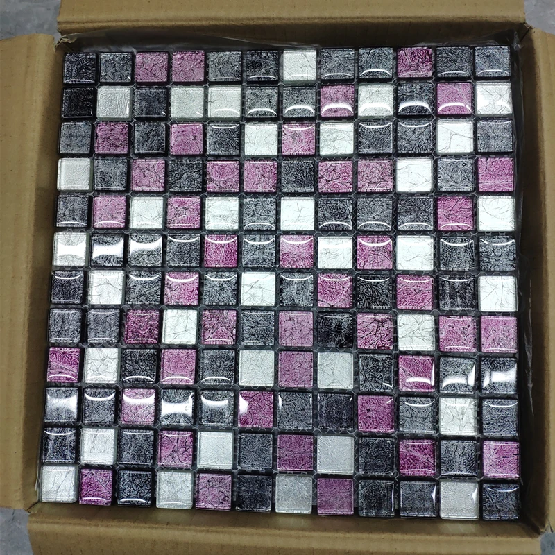 Черный белый цвет фиолетовый из золотой фольги Кристальный стеклянная мозаичная