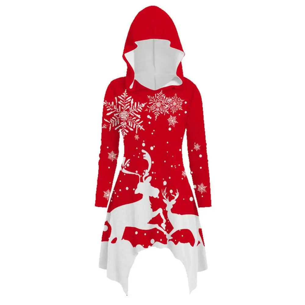 Женское зимнее вечерние чное платье с капюшоном круглым вырезом и длинным