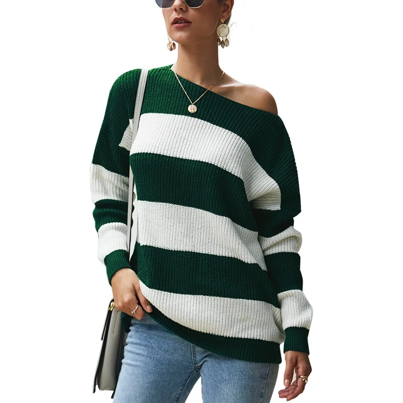 

Winter Fashion Sweater 5XL 6XL 7XL 8XL Casual Ladies Round Neck Sexy Striped Thick Sweater Bust 130CM