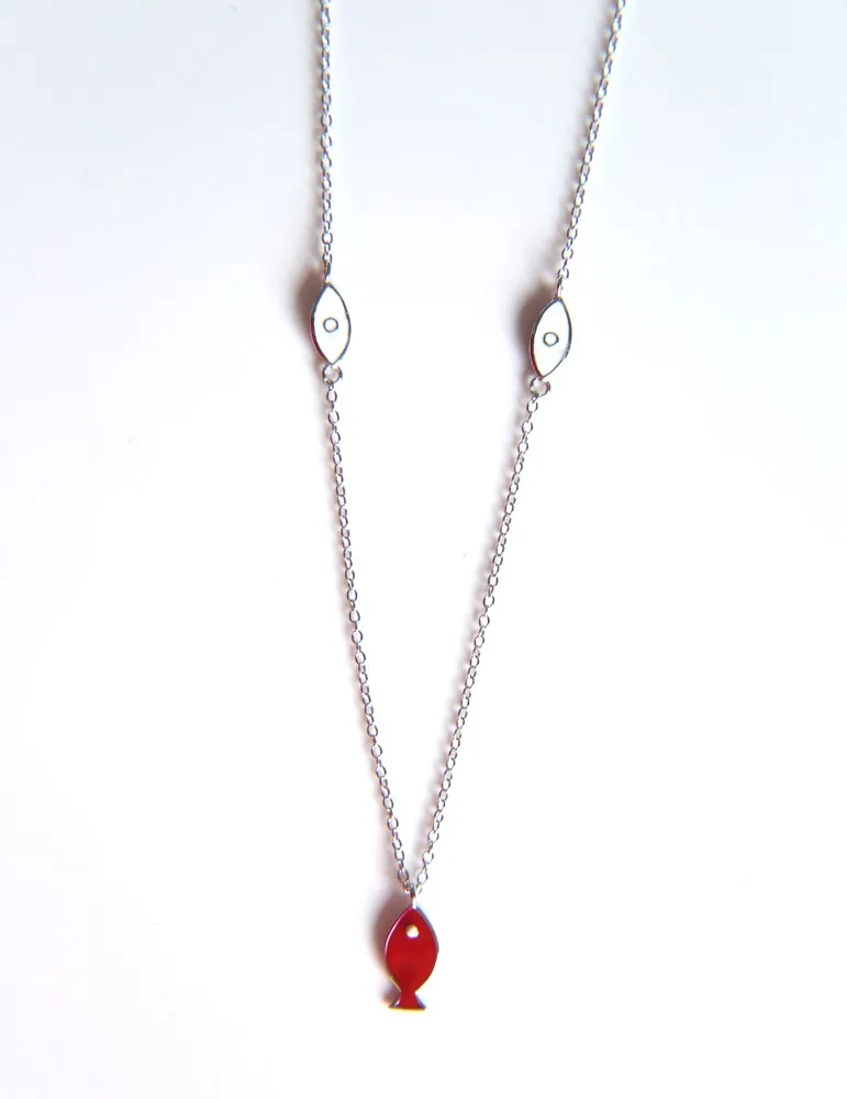 Длинное ожерелье Collier Collares Fish Pure Стерлинговое Серебро 925 пробы ювелирное изделие