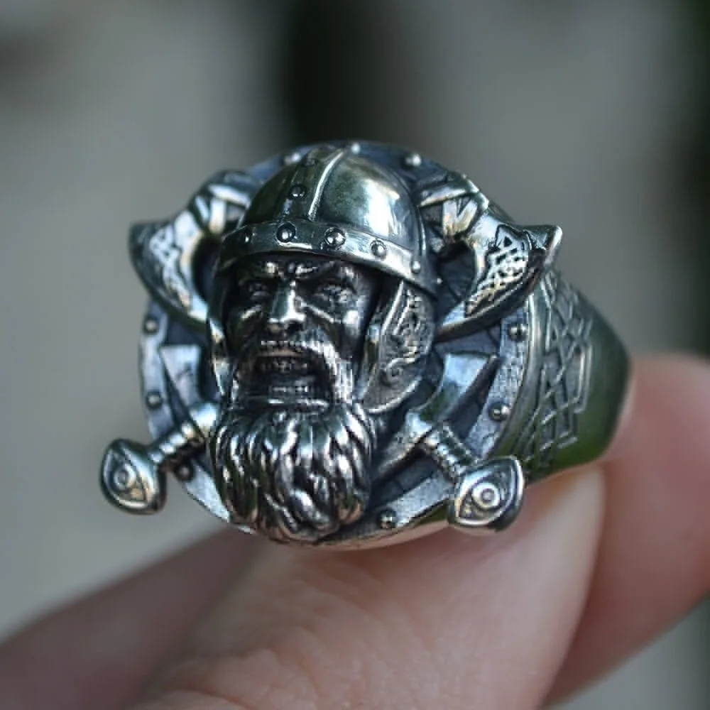 

New Retro Double Axe Warrior Pattern Ring Men's Ring Fashion Metal Black Ring Viking Jewelry Accessories Party Gift