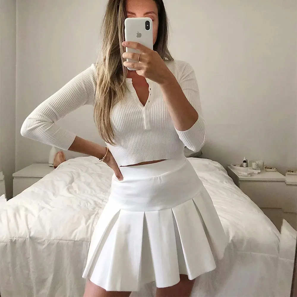 Модная женская плиссированная мини юбка А силуэта с завышенной талией новая