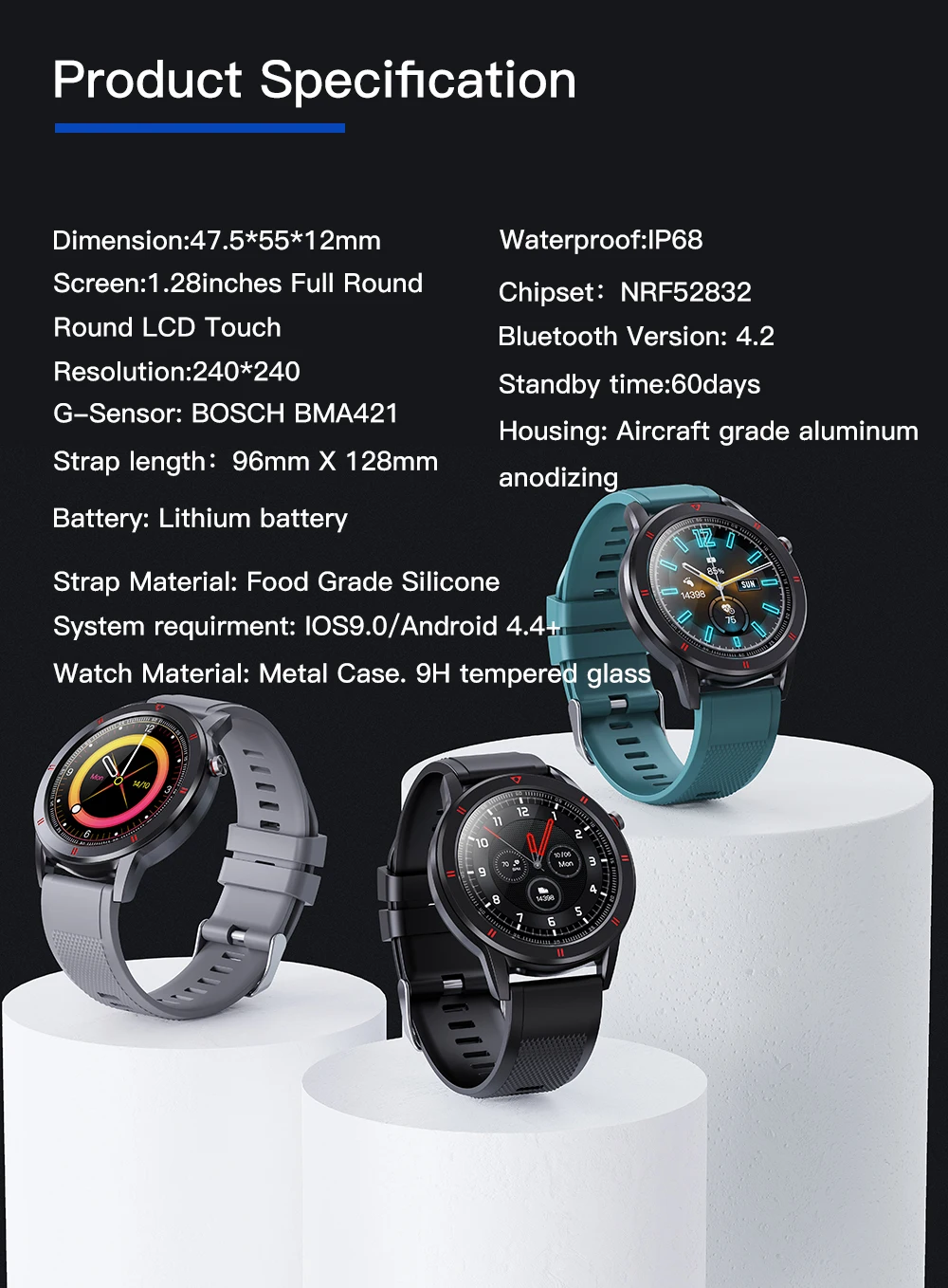 

Youth1 Smart Watch Full Round Touch Screen Fashion SmartWatch Fitness Tracker Bracelet Sleep Heart Rate Monitor for Android IOS