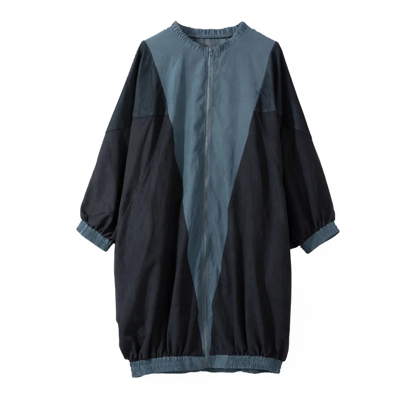 LANMREM синяя свободная ветровка на молнии с круглым вырезом и длинным рукавом