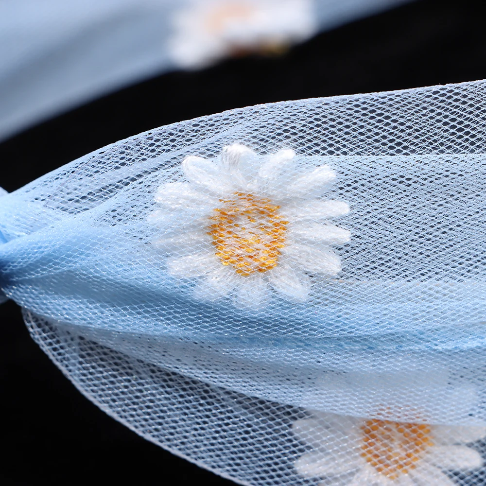 

1PC Summer Daisy Flowers Hair Hoop For Woman Girl Knotted Bezel lace Transparent Mesh Embroidery Small Hairband Hair Accessories