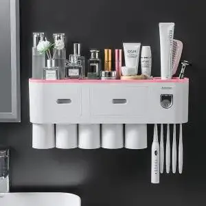 

Toothbrush Holder Bathroom Accessories Set for bathroom Magnetic Adsorption Inverted Toothpaste Squeezer Dispenser Storage Rack