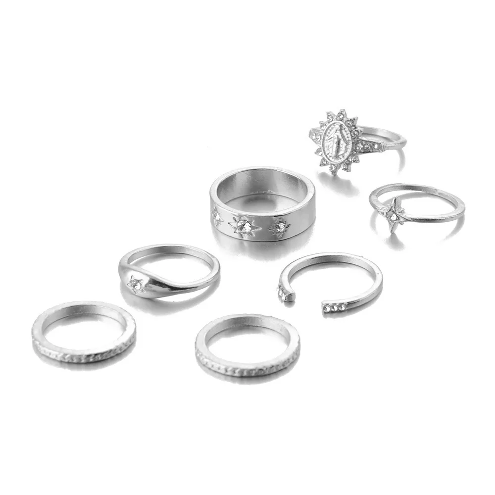 7 шт./компл. комплект колец на палец в стиле бохо со звездой и кристаллами модные