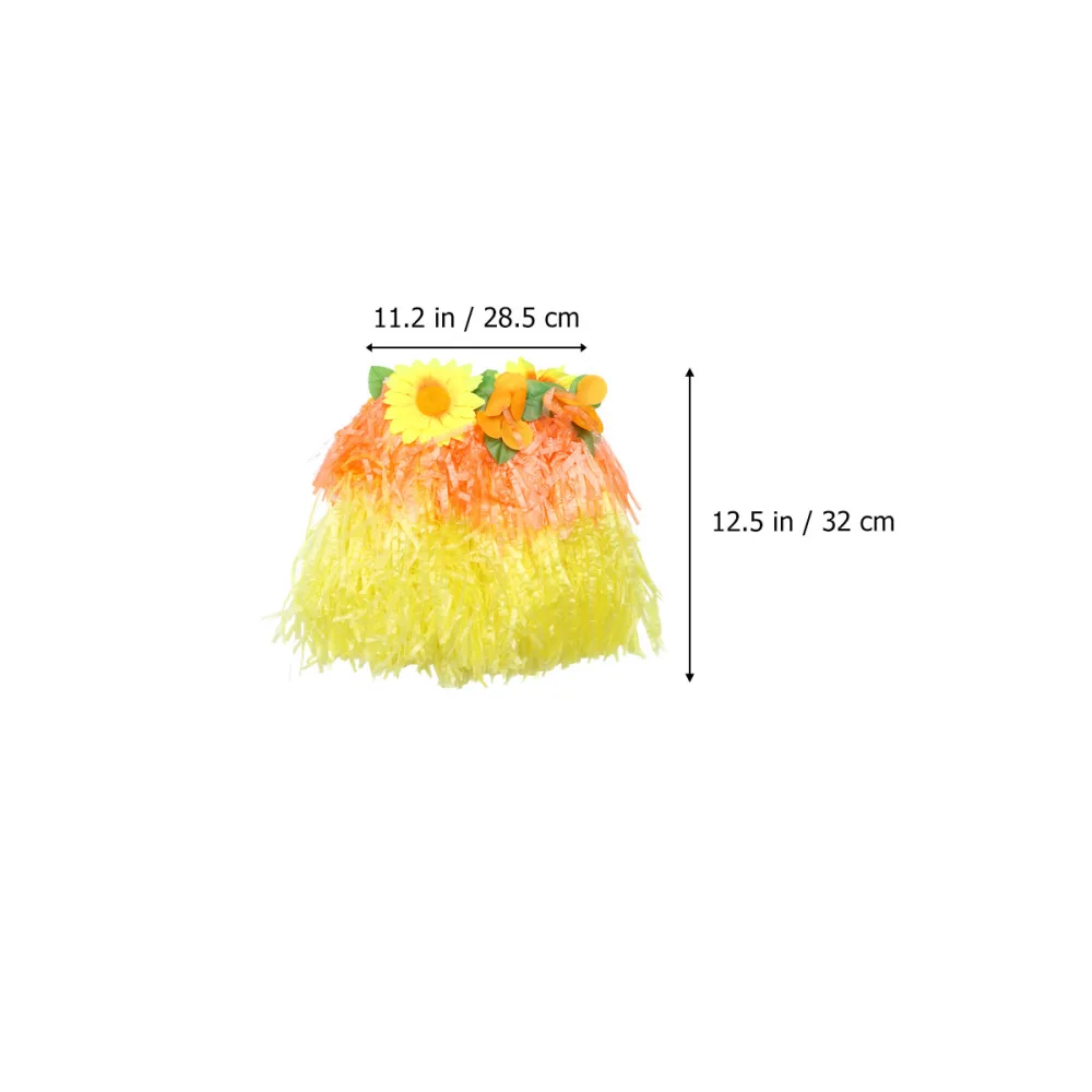 

7pcs in 1 Set Orange and Yellow Hawaiian Two Colored Dance Party Costume Set Thicken Artificial Flower Skirt Bracelets Headband
