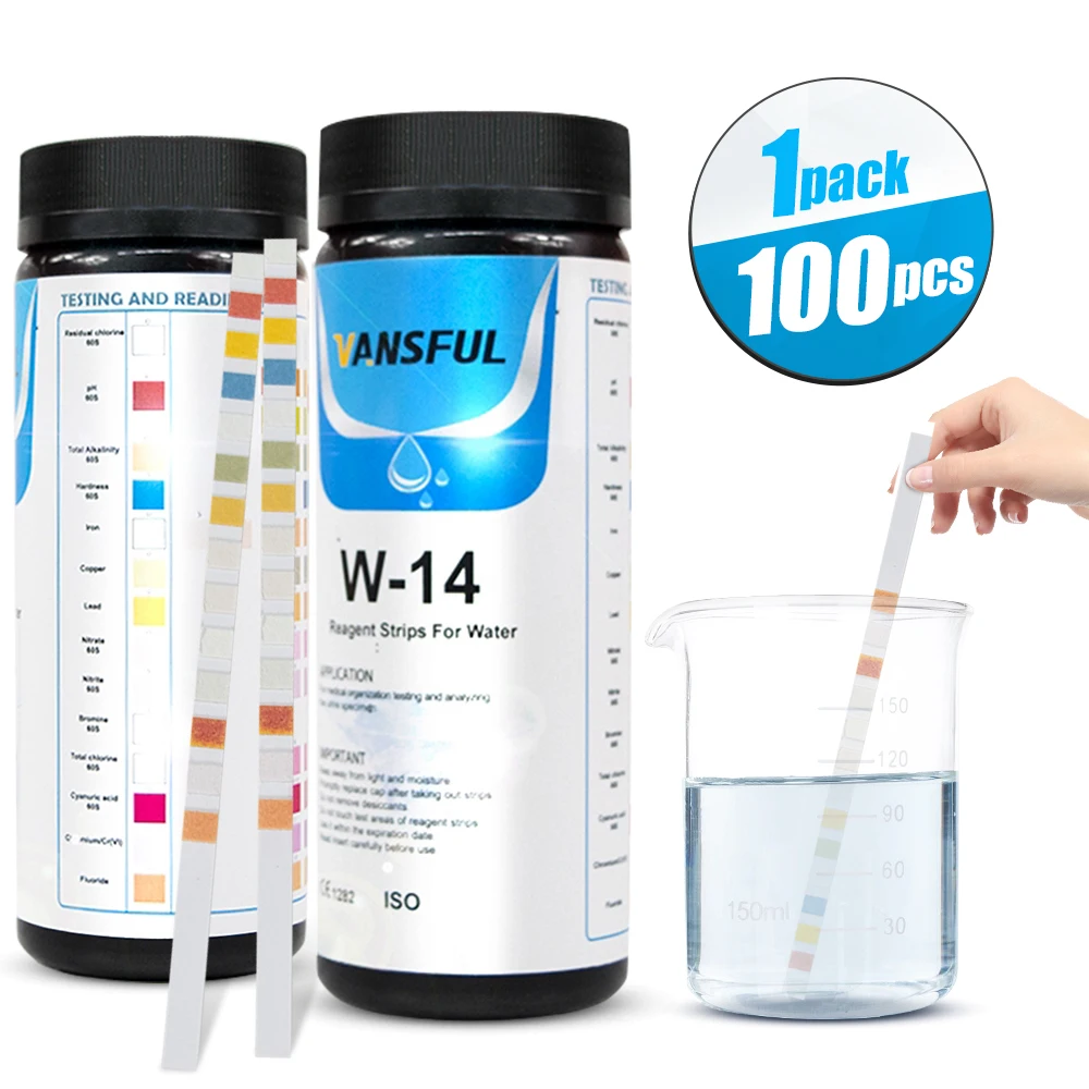 

Practical Pool Test Strips Urine Dipstick Testing Amniotic Fluid Copper 14 in 1 100pcs Iron Nitrite PH Test Paper