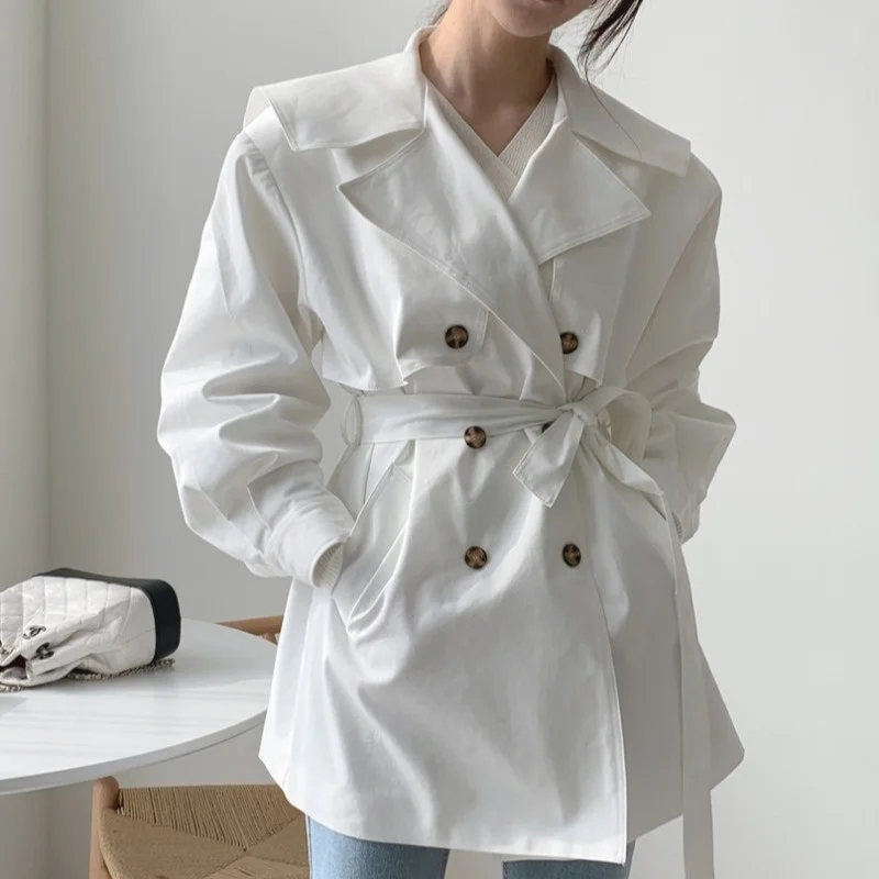 

Korean Chic Long Trench French In Spring Navy Style Lapel Temperament With Waist And Windbreaker Coat