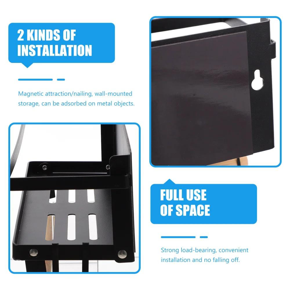 

Storage Rack Magnetic Storage Basket Wall-mounted Rack with Screws (Black)