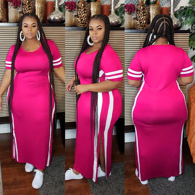 

women summer long dress casual short sleeve dress plus size