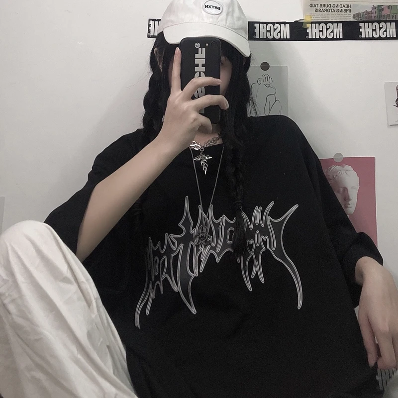 Футболка женская с коротким рукавом свободный винтажный топ буквенным принтом в