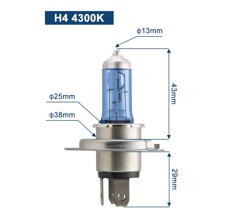 Philips H4 галогенная лампа 55 Вт 12 В Crystal Vision 4300 K, яркий белый светильник, аксессуары для дальнего и ближнего света, автомобильная лампа, мотоциклетный головной светильник, 2 шт