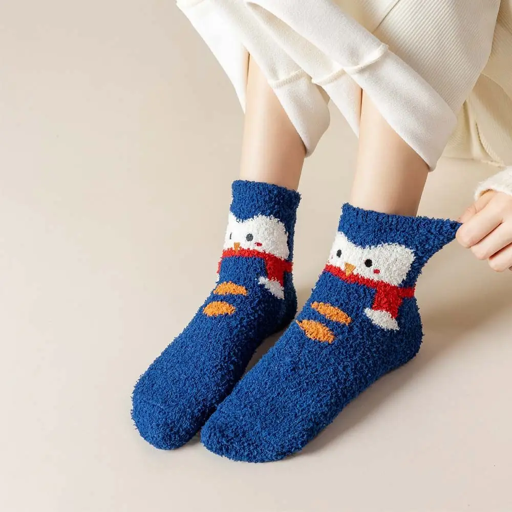 

Дышащие простые носки с изображением снеговика девушки Лось плюшевые милые носки из кораллового флиса женские Чулочные изделия милые носк...