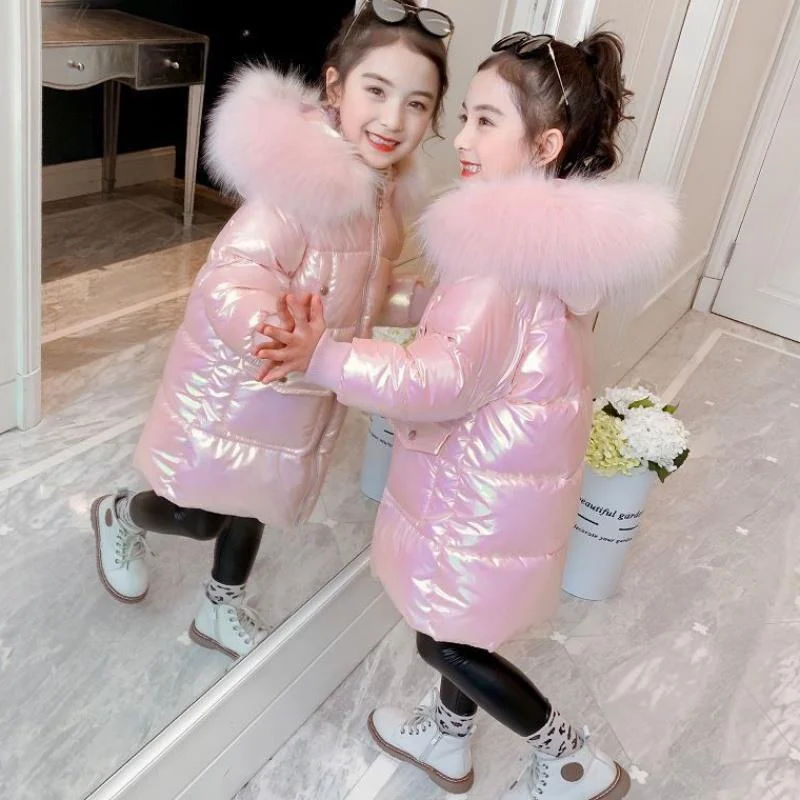 

2022 Girls Winter Jacket Children's Thick Warm Coat Kids Hooded Coats Baby Thick Parka Bright Noodle Clothing Outerwear 3-13Y