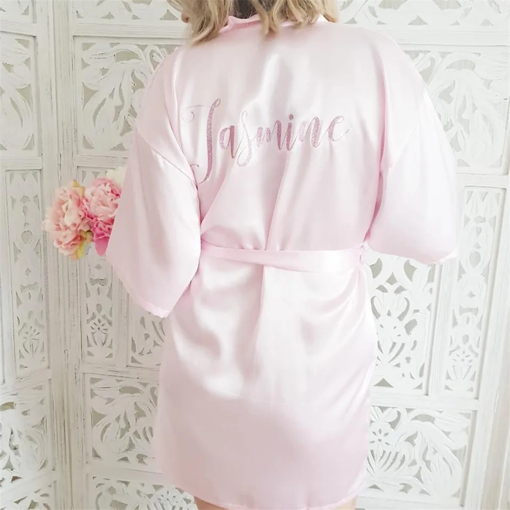 Индивидуальный Блестящий Атласный халат для невесты розовое золото одежда сна