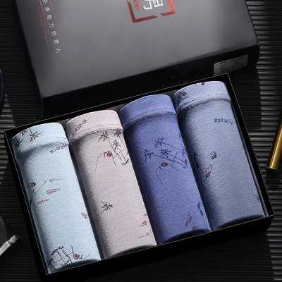 Leaves 3034 4 шт./компл. Высококачественная брендовая одежда, трусы-боксеры, мужское нижнее белье, c выпуклой частью для мужчин, боксеры, шорты, сексуальный мягкий мужские трусы с принтом с бантами; дышащие трусы - Цвет: Leaves 3034