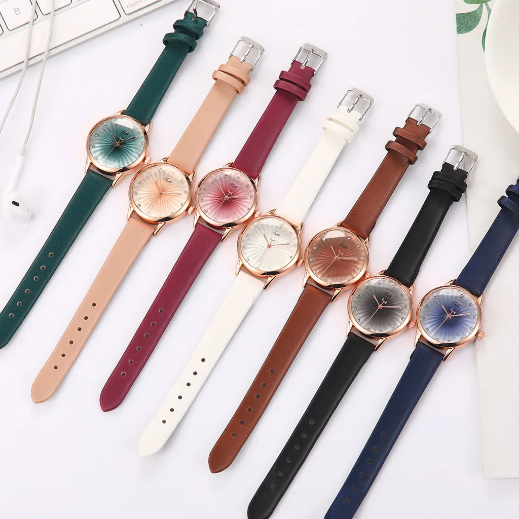 

Creative Striped Diamond Quartz Watch Simple Cut Faceted Six Sided Dial Leather Strap Watch Waterproof High Quality Clock Gift