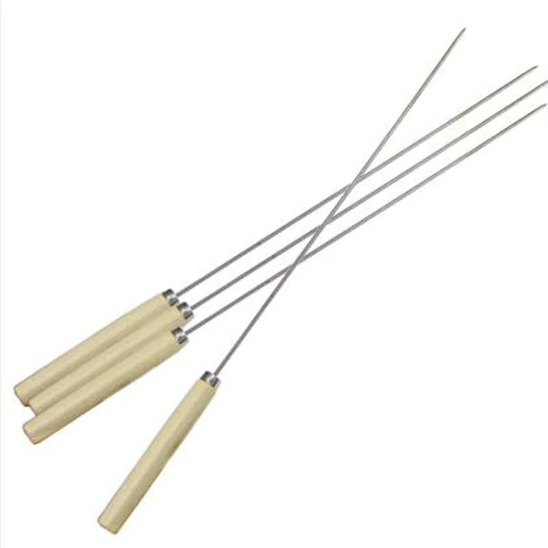 10 шт. плоская палочка для барбекю жарки и игла с деревянной ручкой Brochette Tong Kebabe