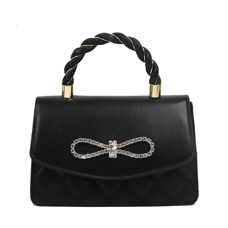 

Lingge chain handbag women 2021 autumn and winter new retro bow small square bag women's shoulder messenger bag
