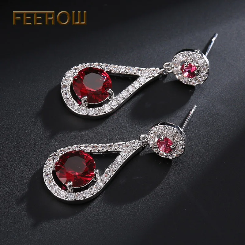 Женские винтажные серьги капли FEEHOW Имитация кристаллов красного цвета ювелирные