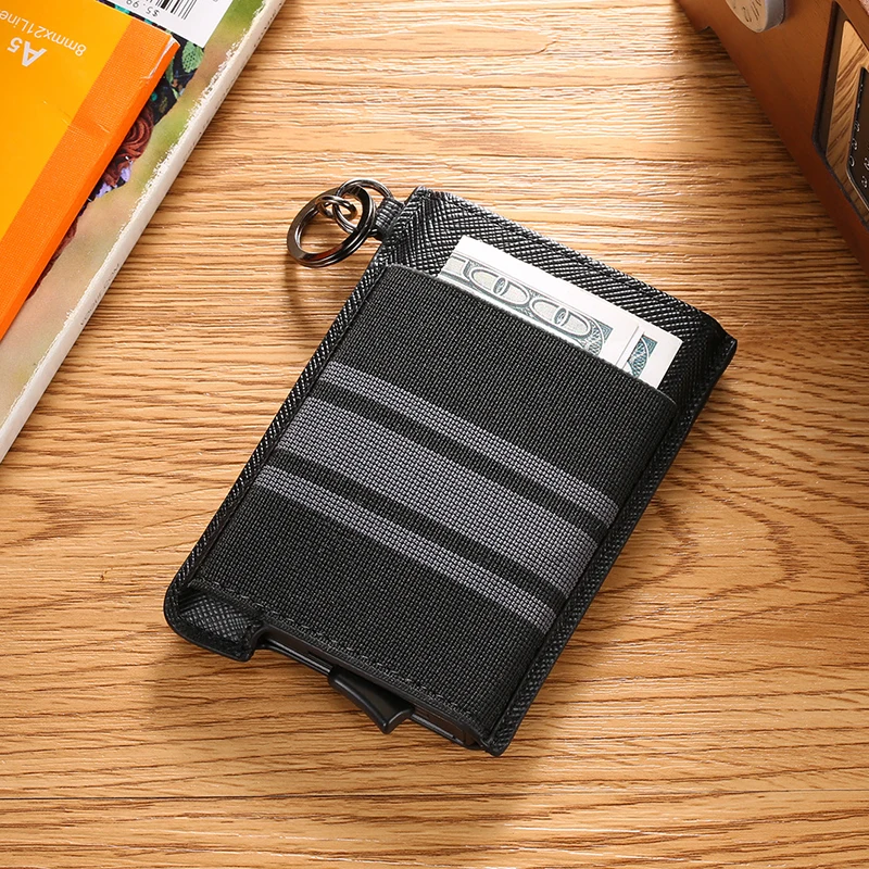 

DIENQI Slide Rfid Credit Card Holder Men Smart Wallet Coin Security Anti Blocking Leather Metal Bank Cardholder Card Pocket Case