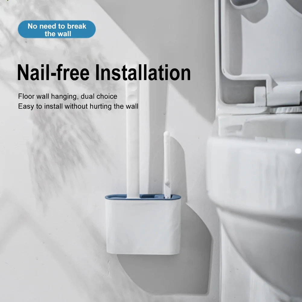 

Wall Hanging TPR Toilet Brush with Holder Set Silicone Bristles for Floor Bathroom Cleaning Clean Corner Protect The Toilet
