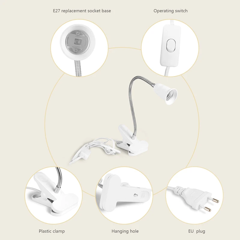 

Flexible Wire Neck Desk Lamp Socker Clip Holder Switch for E27 400MM SP99