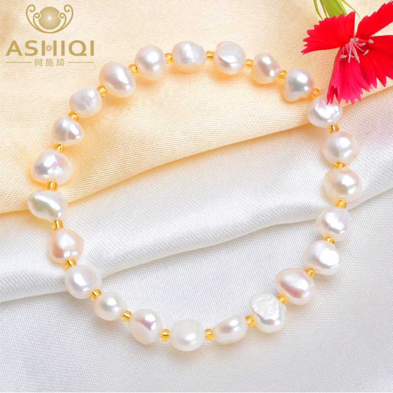 ASHIQI настоящий натуральный пресноводный барочный жемчуг браслеты и для женщин