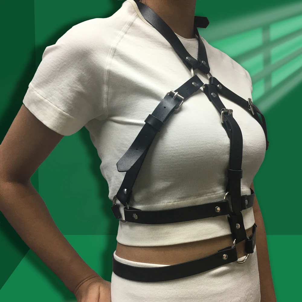 BAFEI Handmade Chest Cage Leather Harness Women Sexy Body Bondage Lingerie Erotic Gothic Garter Belt Fetish Hot Goth Crop Top