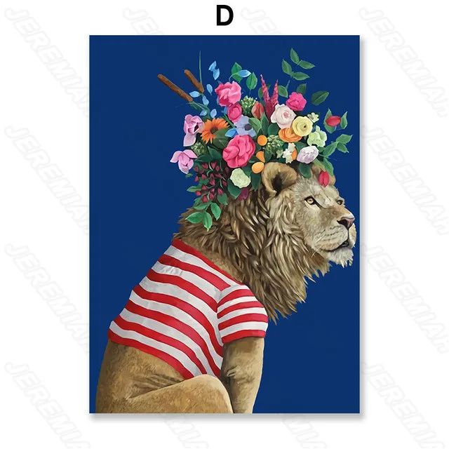 

Small Animal with Flowers On The Head Still Life Poster Nordic Style Wall Canvas Canvas Print Painting Modern Bedroom Decoration