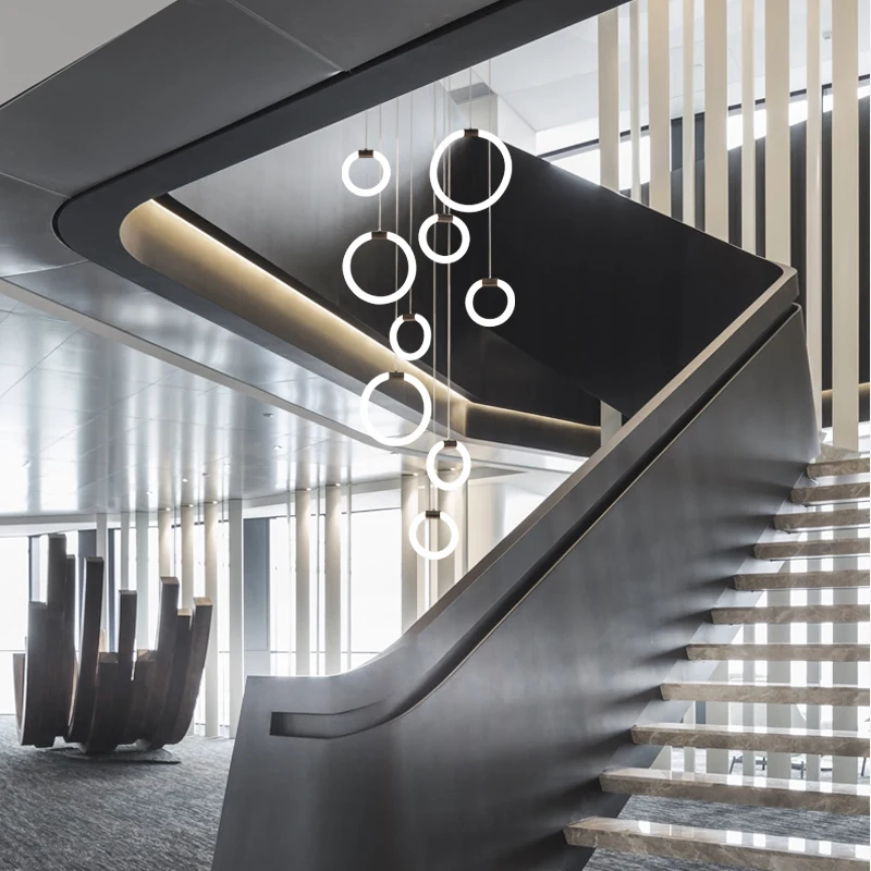

Duplex Apartment Living Room LED Chandelier Spiral Staircase Droplight Dining Room Ceiling Hanging Lights Modern Indoor Light
