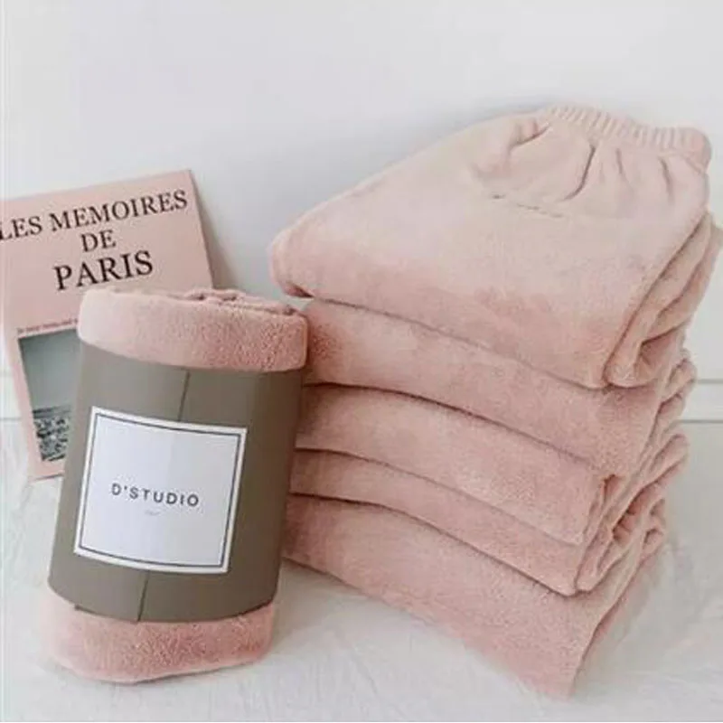 Pink Vangull Winter Flannel Casual Pants Letter Embroidery Harem Pants New Warm Joggers Comfortable Elastic Waist Ankle-Length Pants - Цвет: Pink