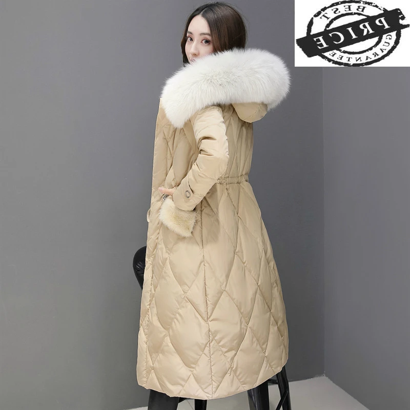 

Women's Winter Down Jacket Down Coat Female X-Long Faux Fox Fur Hooded Clothes Thick White Duck Down Coats Female LWL1021