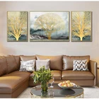 Абстрактный лес золото Счастливое дерево холст искусство растение плакат HD живопись Настенная картина для гостиной мода Куадрос Декор 3 панели