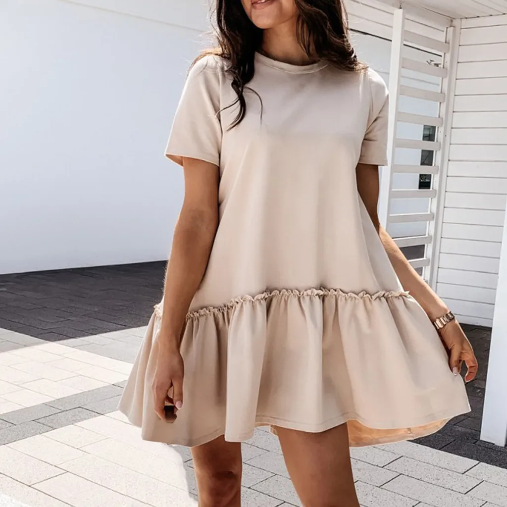 Элегантное женское летнее однотонное платье-трапеция повседневное свободное