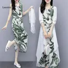 Женское платье из хлопка и льна, элегантное свободное платье в национальном стиле, комплект из двух предметов, для весны и лета, размера плюс