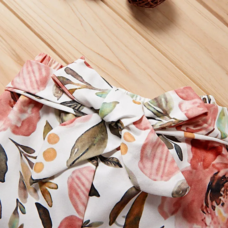 

Fashion Autumn Baby Girl Cute Adorable Long Flare Sleeve Romper Tops Floral Trousers Headband Outfits Clothes Casual Sets