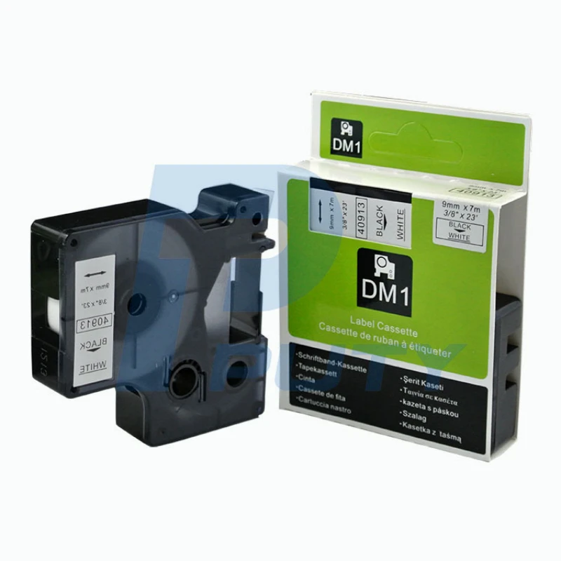 Совместимость для DYMO D1 40913 постоянного самоклеящаяся лента из полиэстера для этикетка Makers 3/8-дюймовый черный на белом 23-стопы картридж