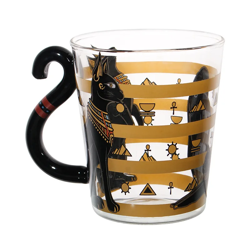 Стеклянный стакан с изображением черной кошки ручной работы