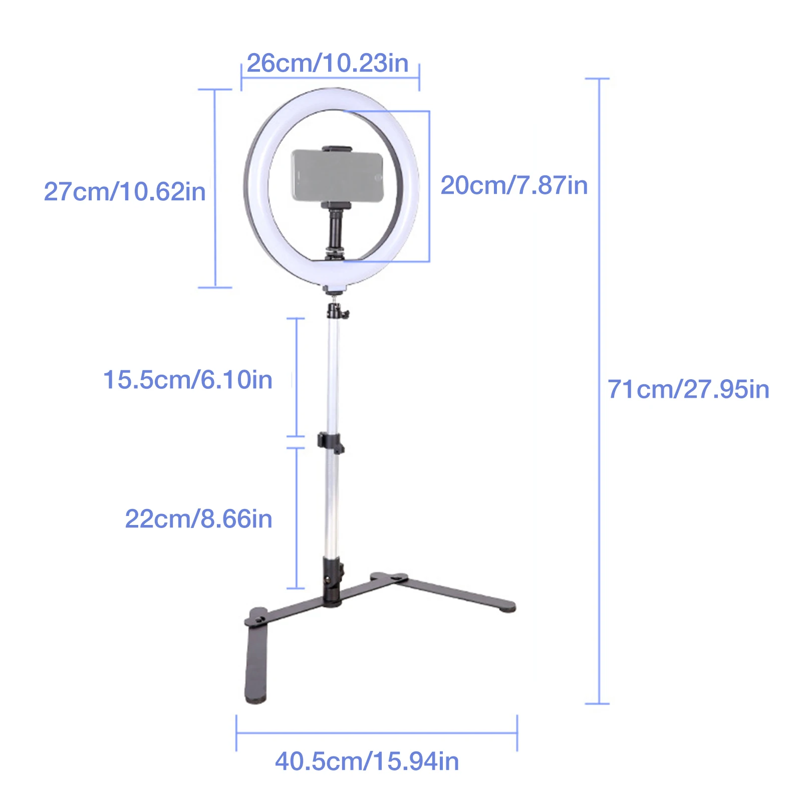 

26cm Desktop Overhead Light Fill Light Tripod Desktop Mobile Phone Holder For Live Stream Youtube Makeup Video Selfie Ring Light